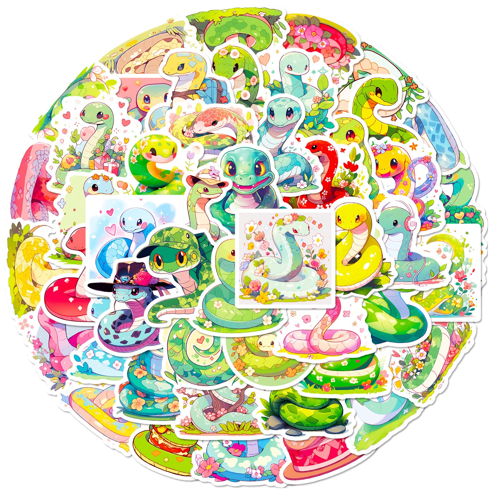Wholesale 50pcs cute cartoon snake stickers reptile cartoon snake personality graffiti stickers
